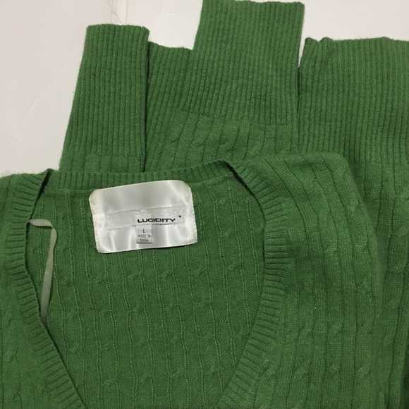 LUCIDITY KNIT V-NECK GREEN SOFT SWEATER size L - Picture 4 of 7